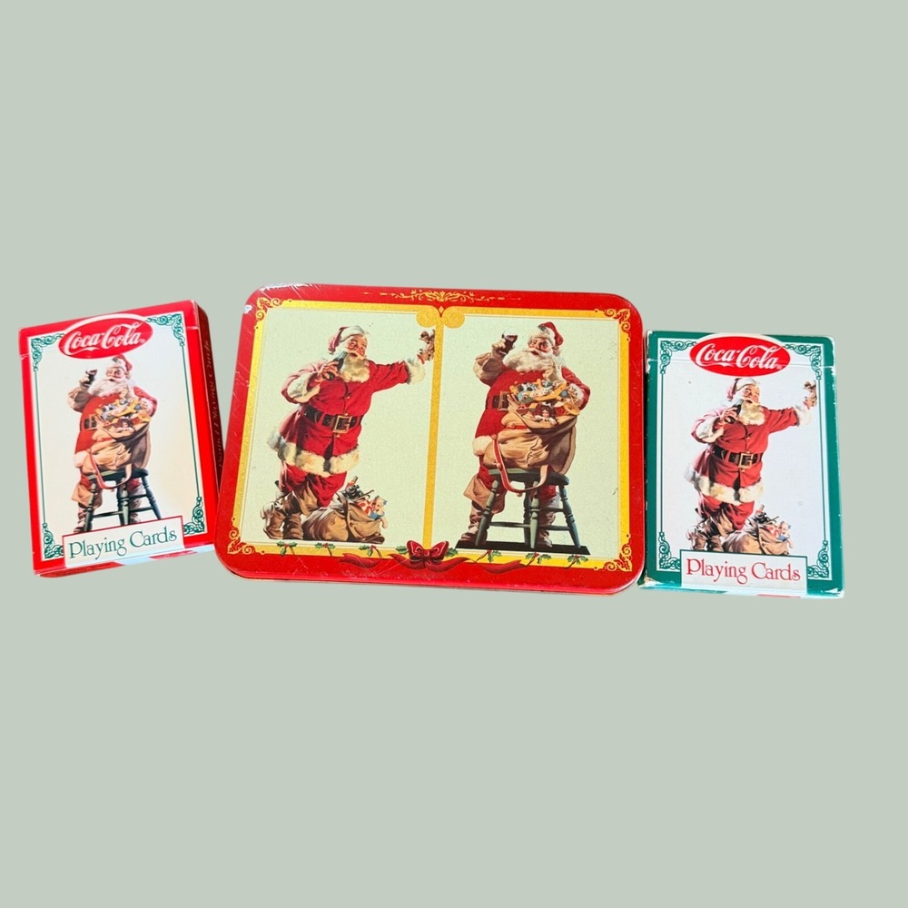 Coca-Cola Nostalgia Playing Cards 1994 Santa Claus 2 Decks Red Green Vintage Tin